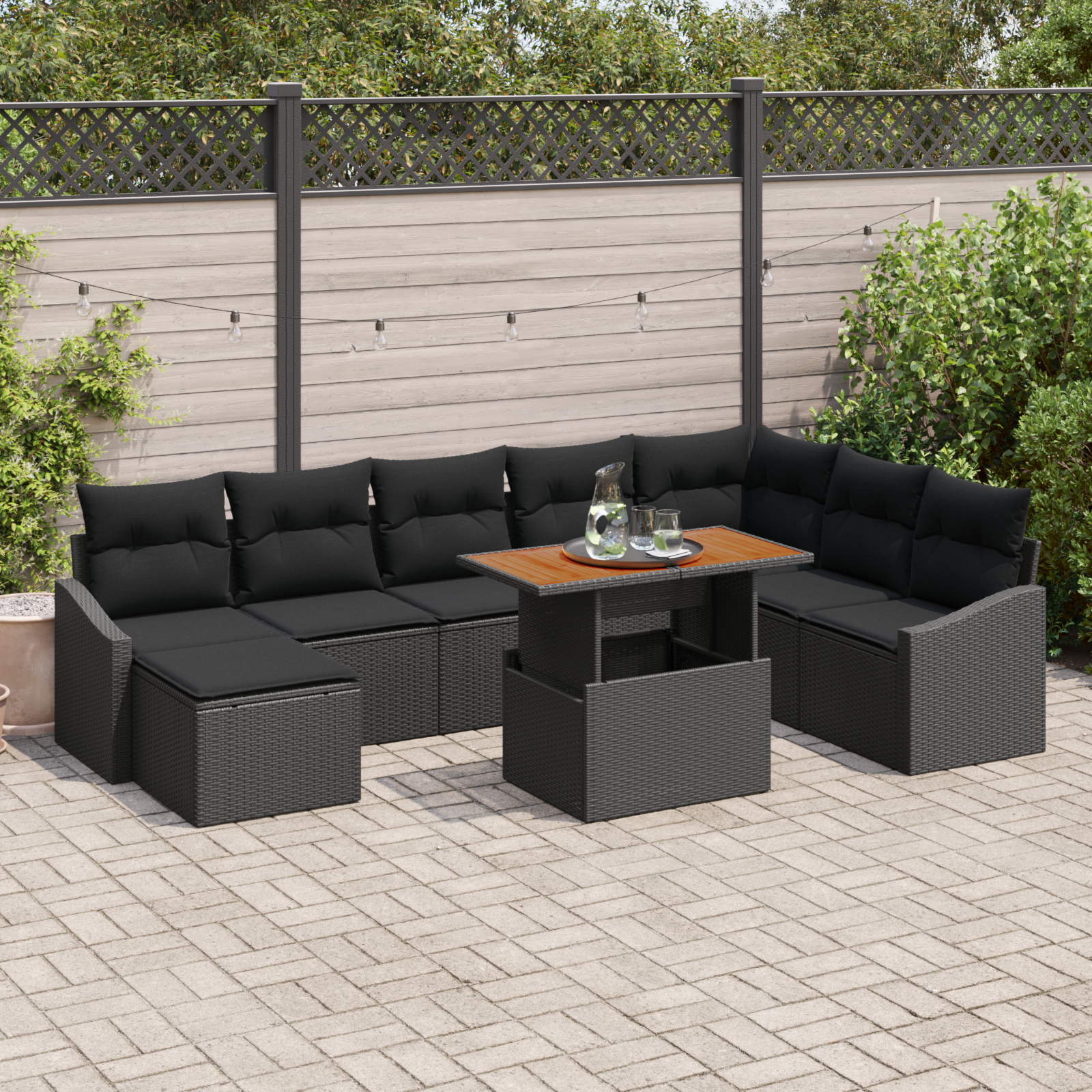 vidaXL Trädgårdsoffset Med Lagring 9 Pcs Svart Poly Rattan Modulsoffa