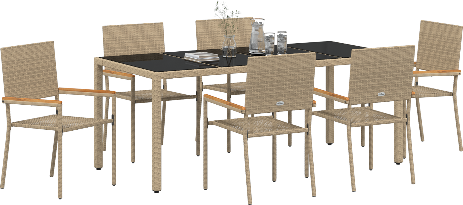 vidaXL 7-Delars Trädgårdsset Beige Poly Rottning Matgrupp