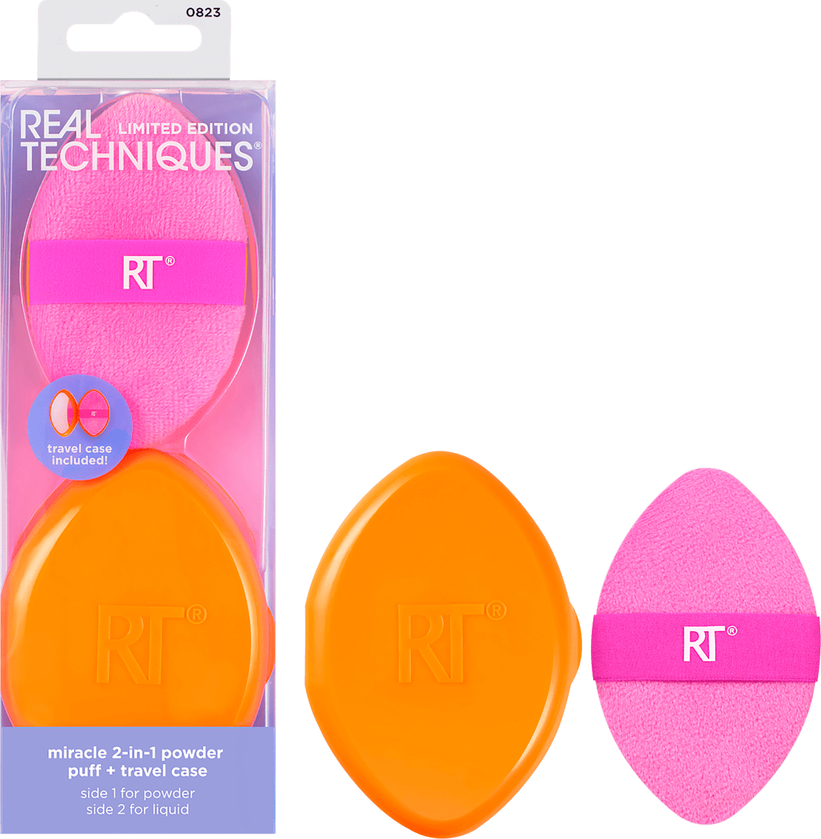 Blender 2 in 1 Real Techniques Rt Miracle 2 In 1 Powder Puff Travel Case - Orange Pink