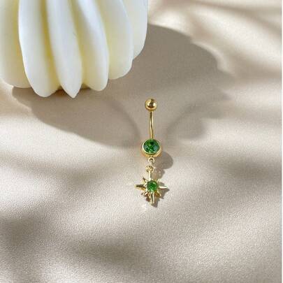 Shein Eight-Pointed Star Rhinestone Pendant Belly Button Ring - B