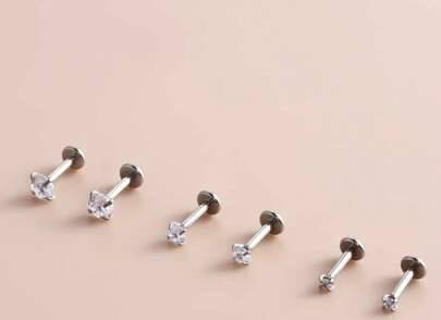 Shein Stainless Steel Internally Threaded Flat Backs Earring Set - Assorted Sizes