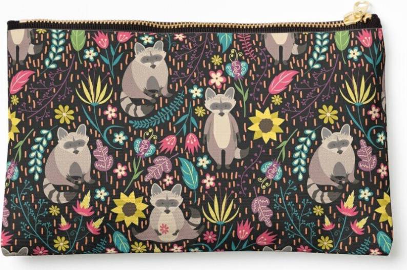 WHIBOS Makeup Bag Raccoons Bright Pattern Cosmetic Organizer