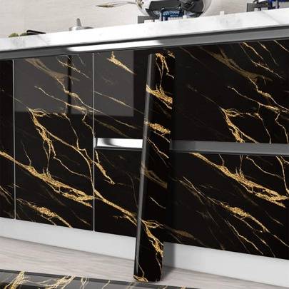 Shein Marble Pattern Kitchen Sticker Black PVC Adhesive Film