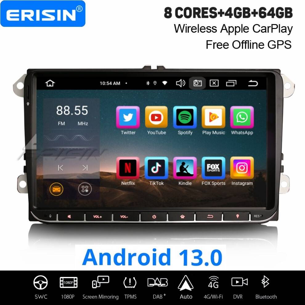 Erisin 9 Inch 8-Core Android 13 Car Stereo