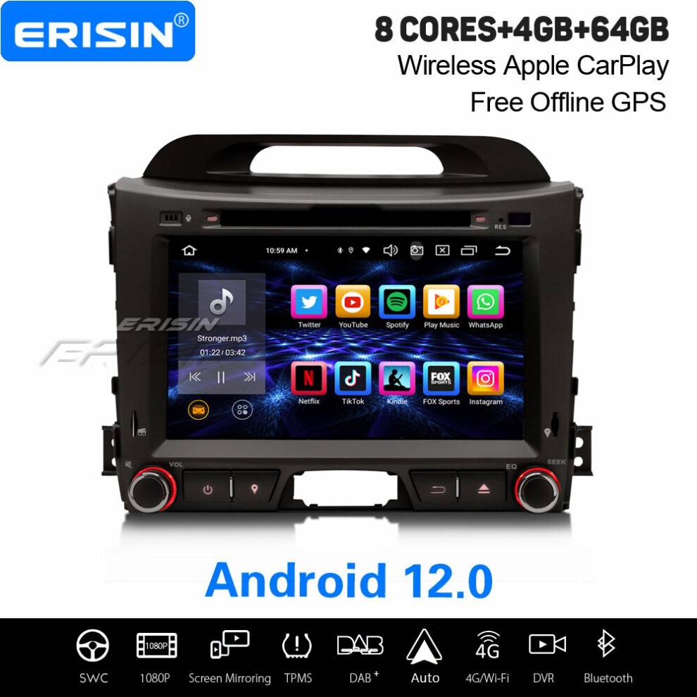Erisin 8 Inch IPS Octa-Core Android 12 Car Stereo