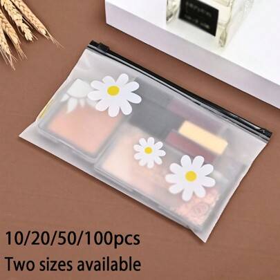 Shein Daisy Pattern Lightweight Storage Pouches - Translucent Frosted Edge