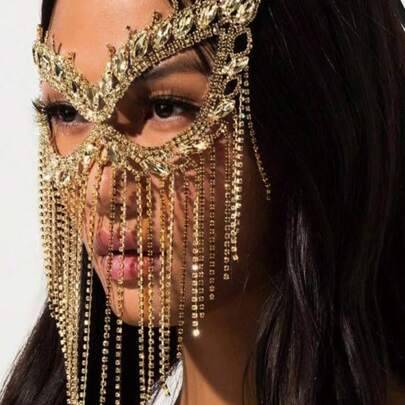 Shein Sparkly Rhinestone Mask With Tassels