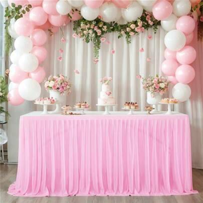 Shein Polyester Table Skirt for Rectangular Tables Tablecloth Pink