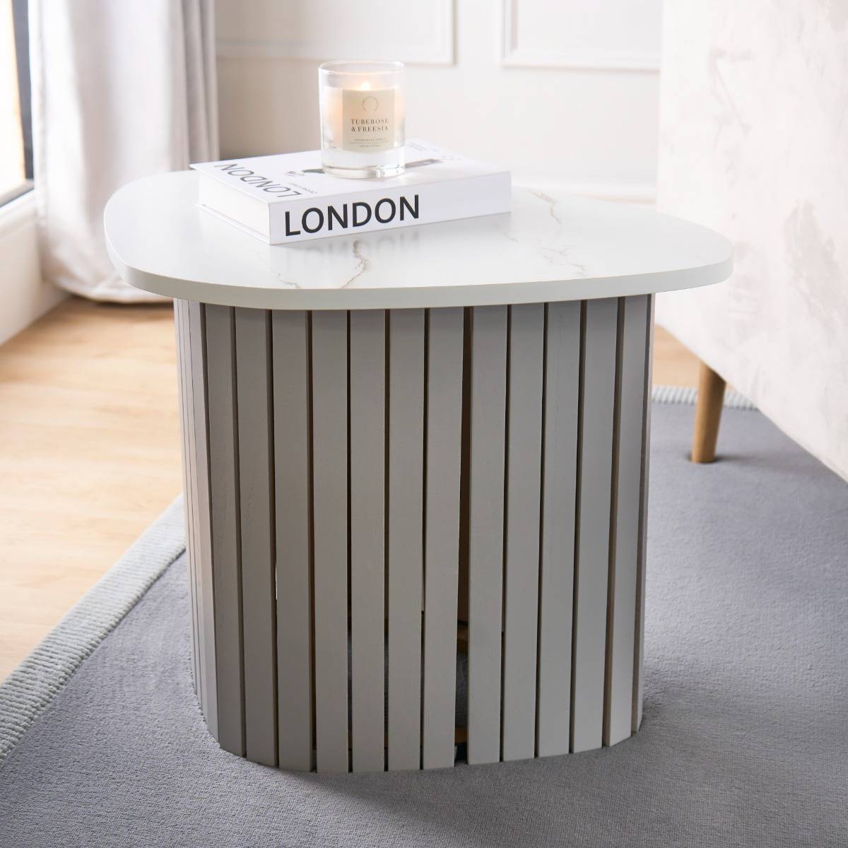 OHS Madison Ribbed Side Grey Marble Bedside Table