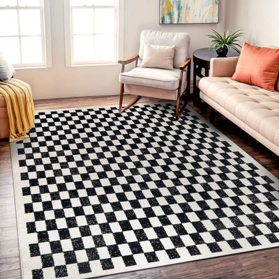 World Rug Gallery Contemporary Checkered Area Rug Black, Beige 24x"