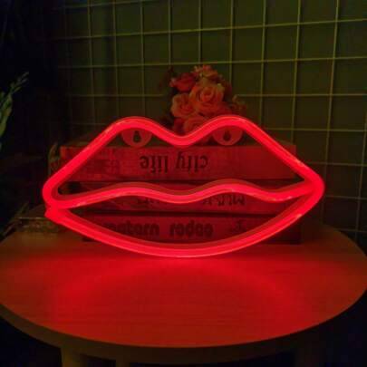 Shein LED Red Lips Neon Sign Wall Light