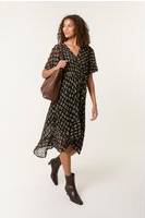 Blue Vanilla Pattern Geometric Mesh Ruffle Maxi Dress -