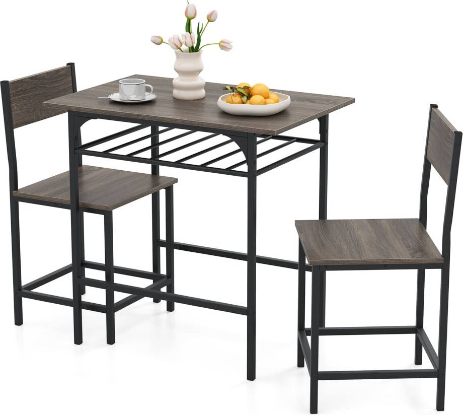 Costway 3 Pcs Table With Metal Frame Dining Set