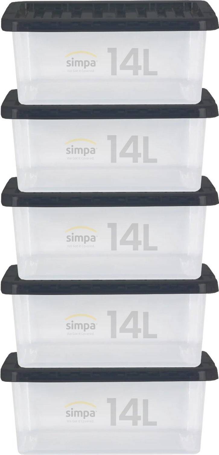 14L Stackable Compact Plastic Boxes Set of 5 Storage Box