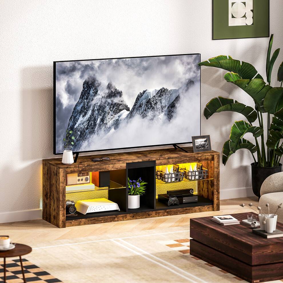 Homcom Entertainment Centre with LED Lights Rustic Brown TV Bench