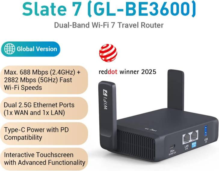 Wifi 7 router GL.iNet Gl-BE3600 Slate 7 Wifi 7 Router