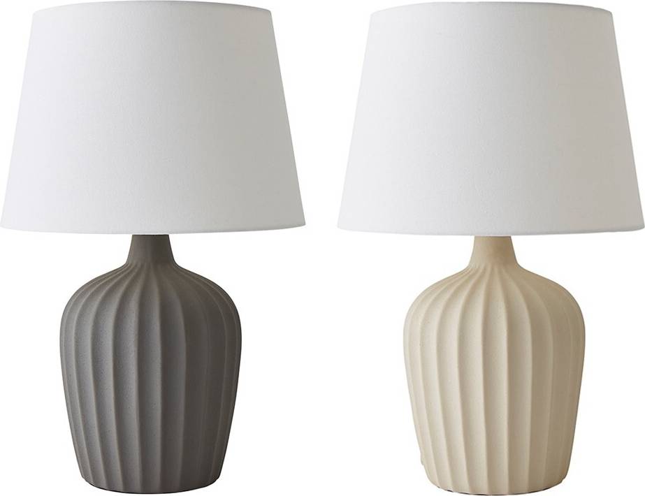 ValueLights Serena Ribbed Ceramic Beige Table Lamp