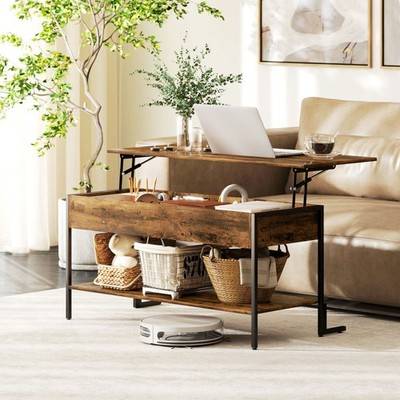 Homcom Lift-Top Coffee Table Rustic Brown Soffbord