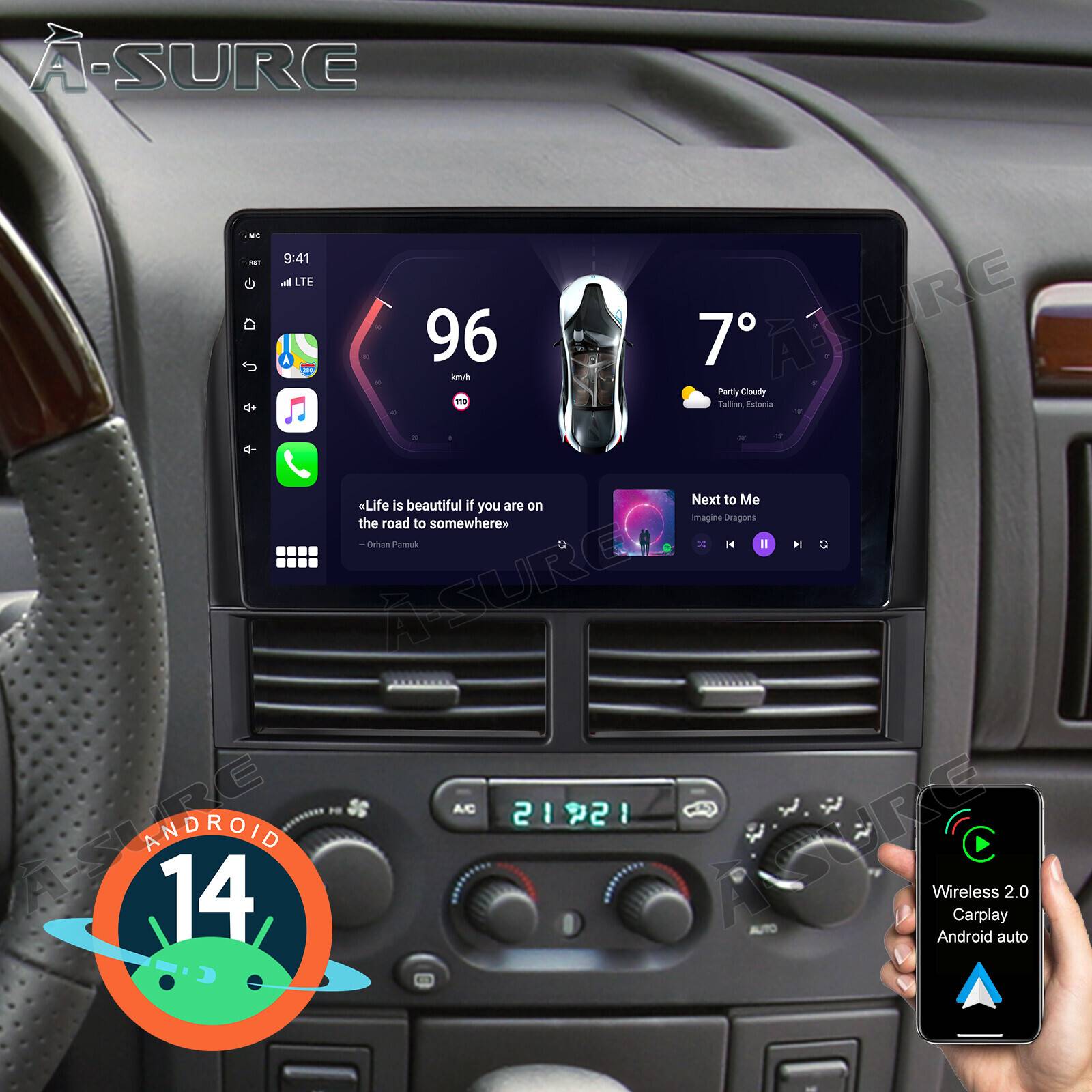 Autoradio Podofo 9 Inch Android 14 Autoradio Carplay WiFi 9 Inch