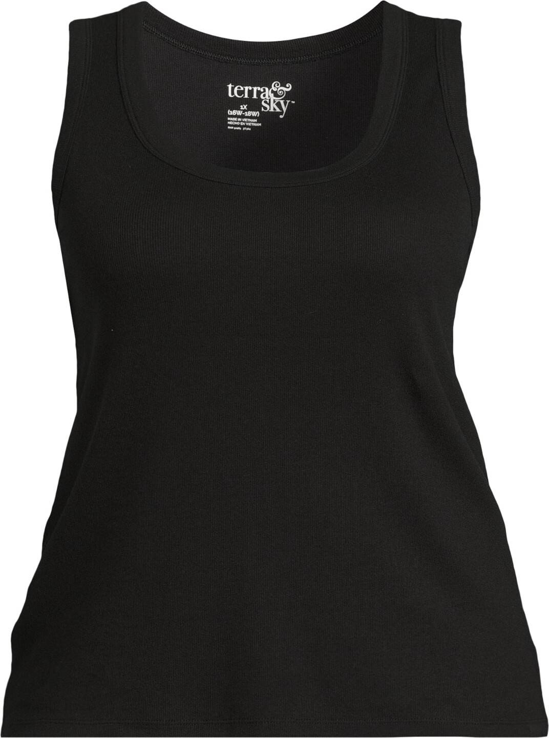 Plus Size Scoop Neck Ribbed Tank Top - Black