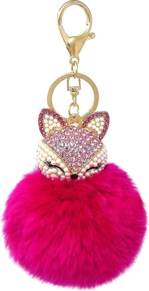 Wejoy Faux Rabbit Fur Pom Pom Keychain With Rhinestones - School B