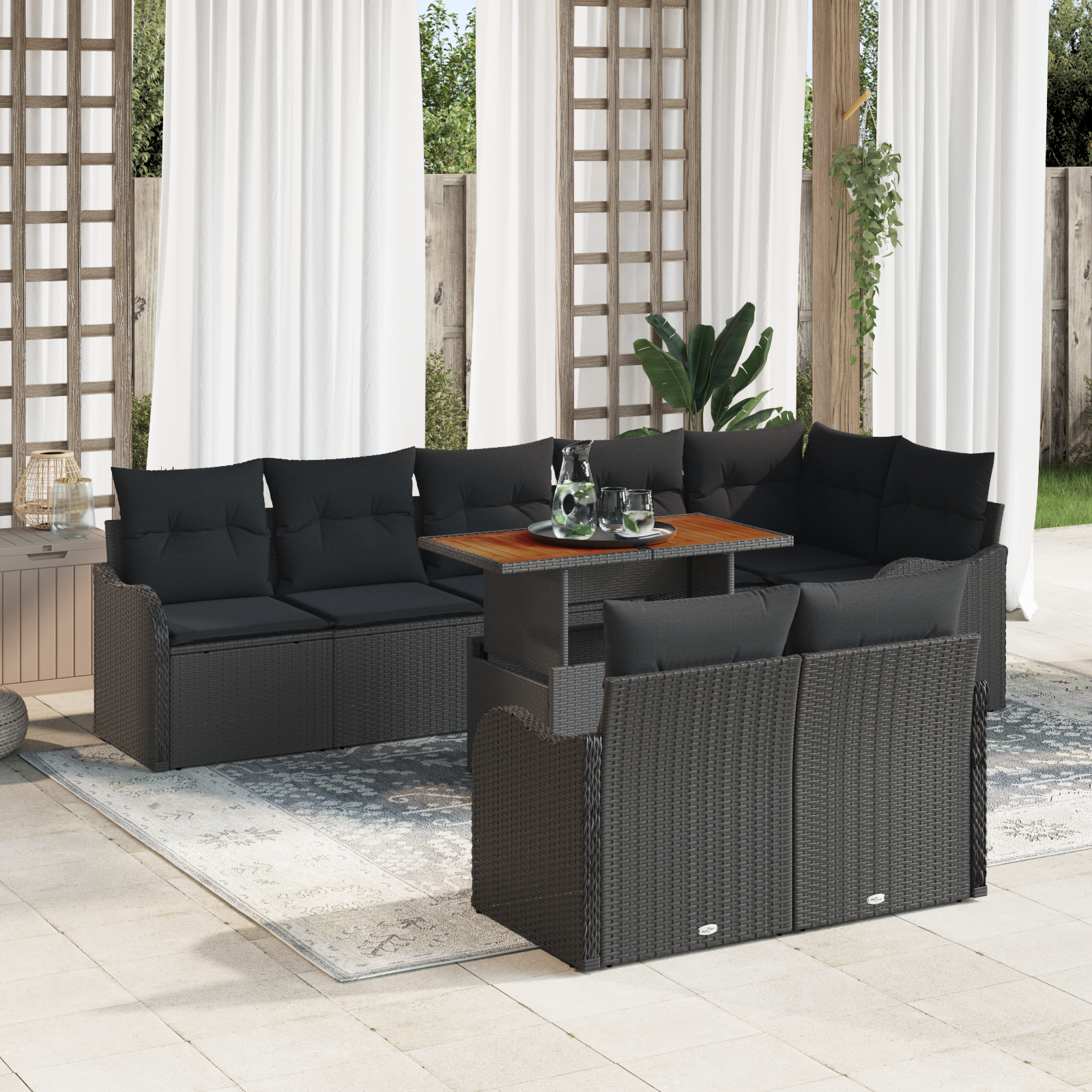 vidaXL 9 Styk Have Sofa Sæt Med Puder Sort Poly Rattan Modulsofa