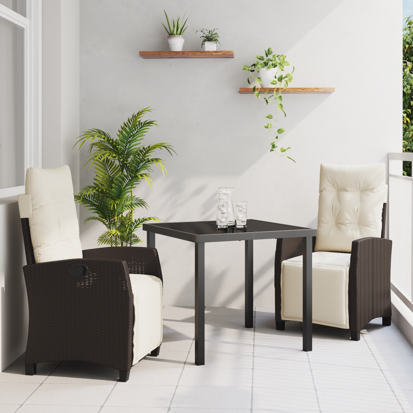 vidaXL 3-Delars Trädgårds Brun Poly Rattan Matgrupp