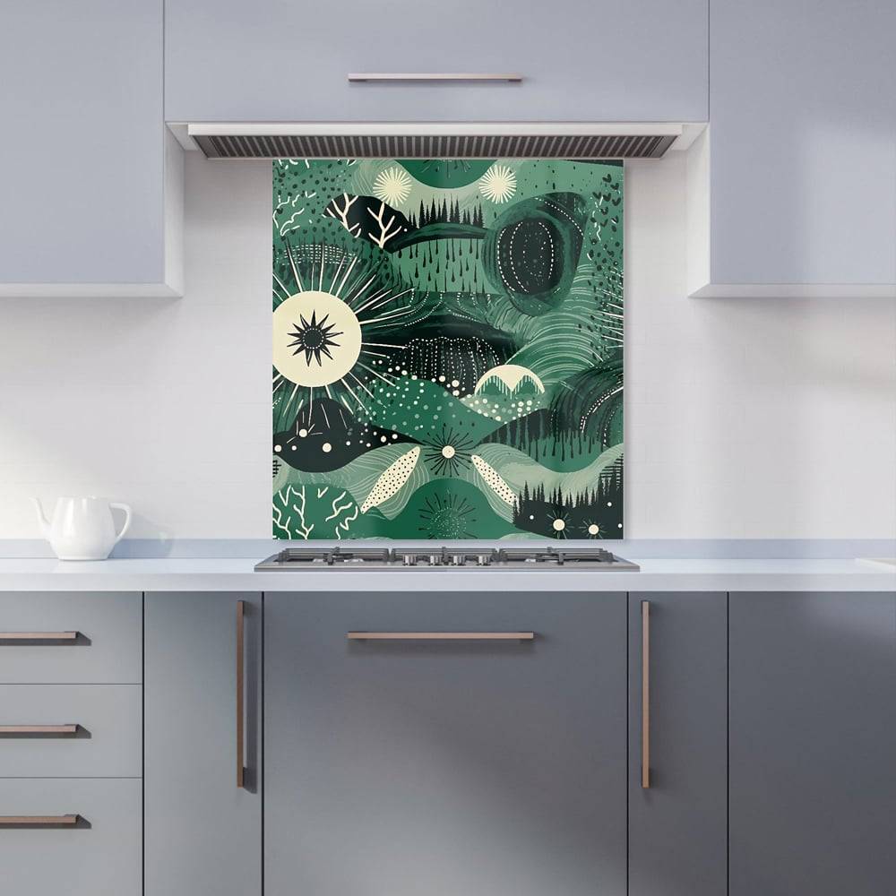 Warren Reed Green Abstract Moon Glass Kitchen Splashback 65 x 60 cm Splash Guard