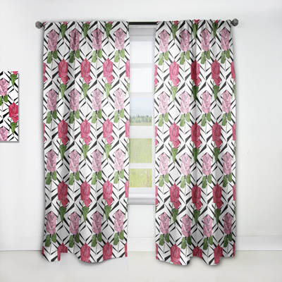 Pink roses Designart Retro Red Pink Roses Curtain Panel