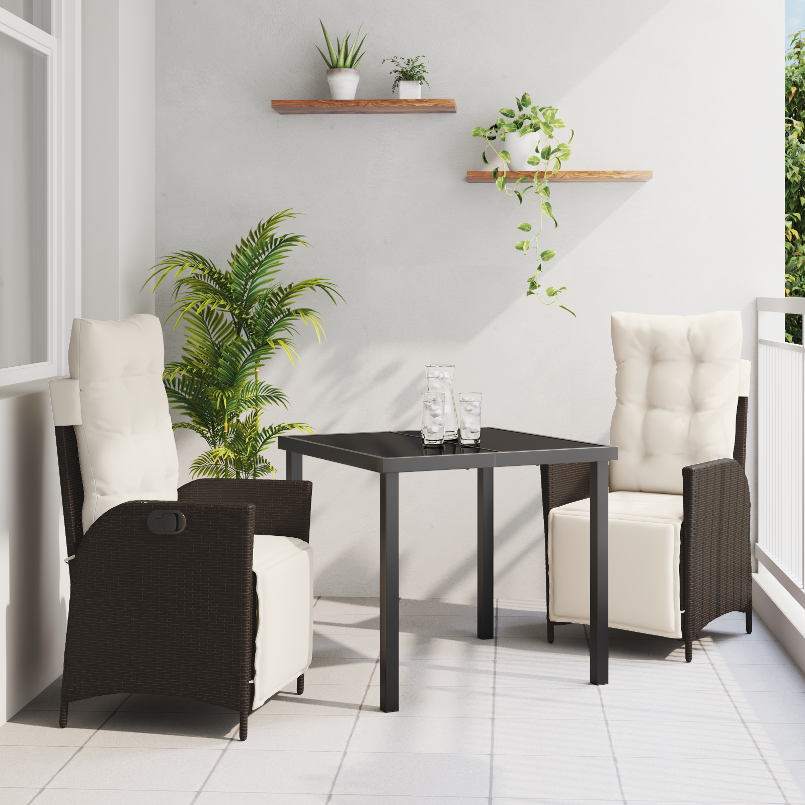 vidaXL 3-Delars Trädgårdsservis Brun Poly Rattan Matgrupp