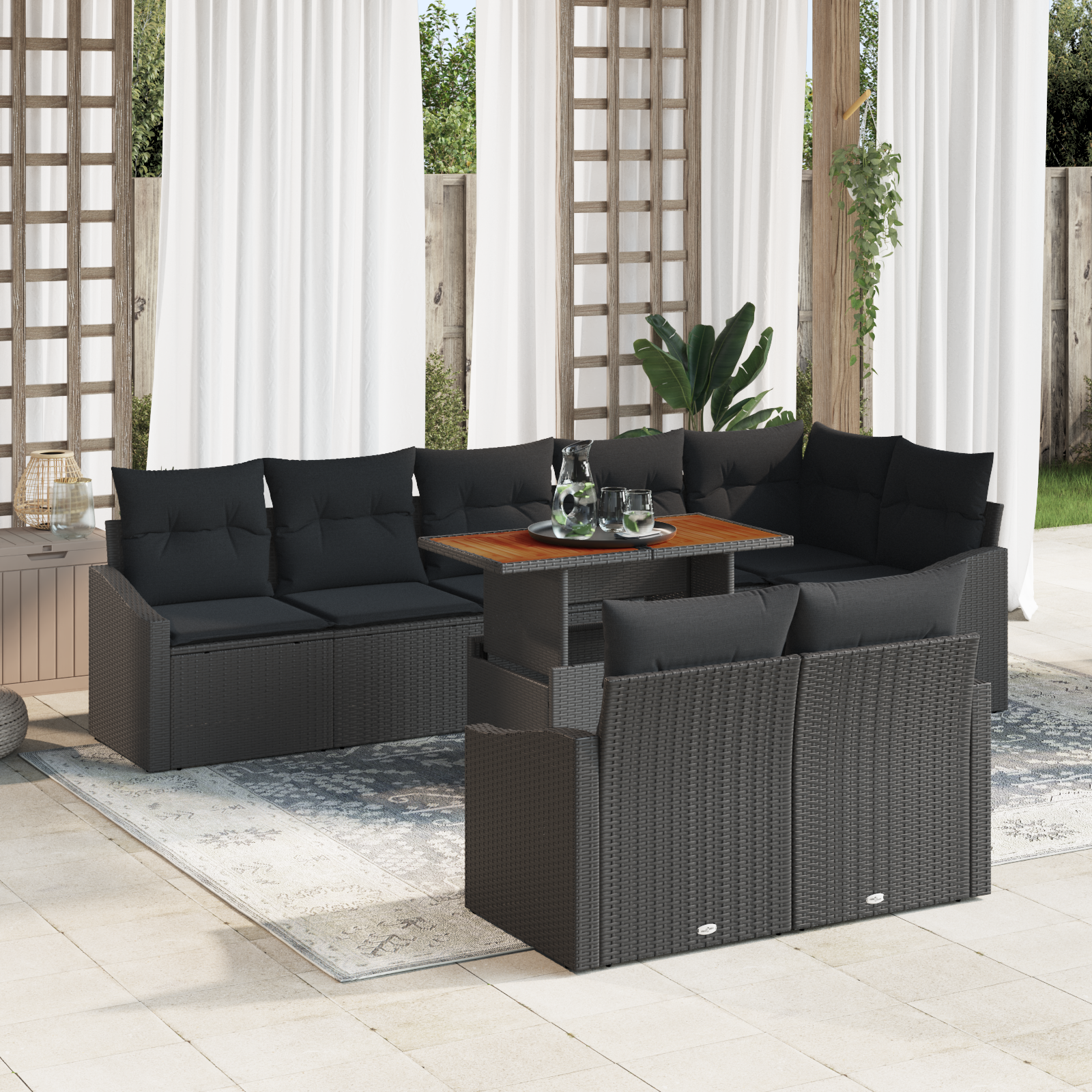 vidaXL 9 Stykker Have Sofa Sæt Med Puder Sort Poly Rattan Modulsofa