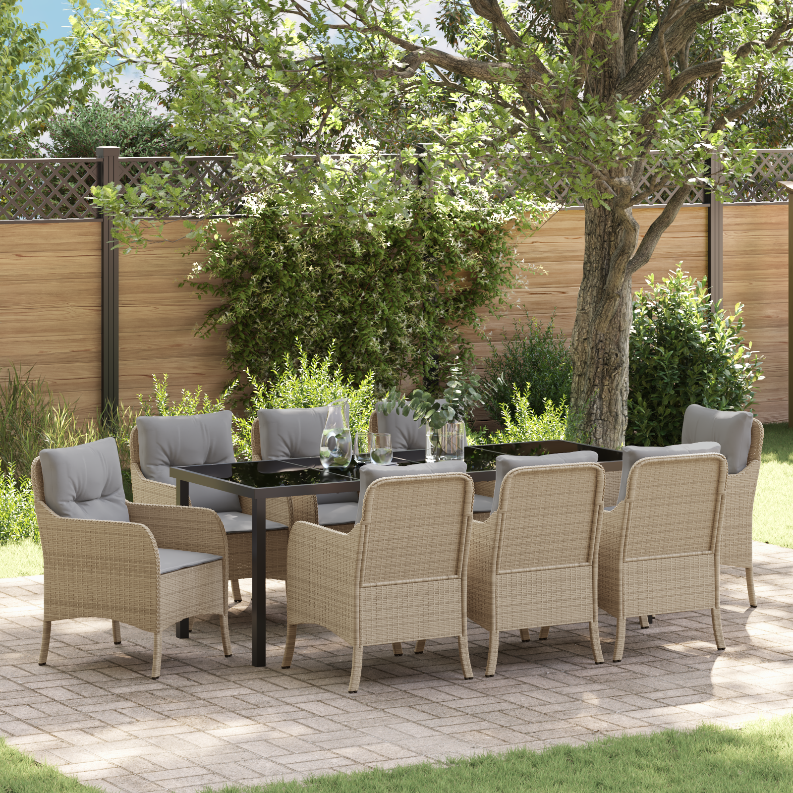 vidaXL 9 Delars Trädgårdsmöbel Set Beige Poly Rattan Matgrupp