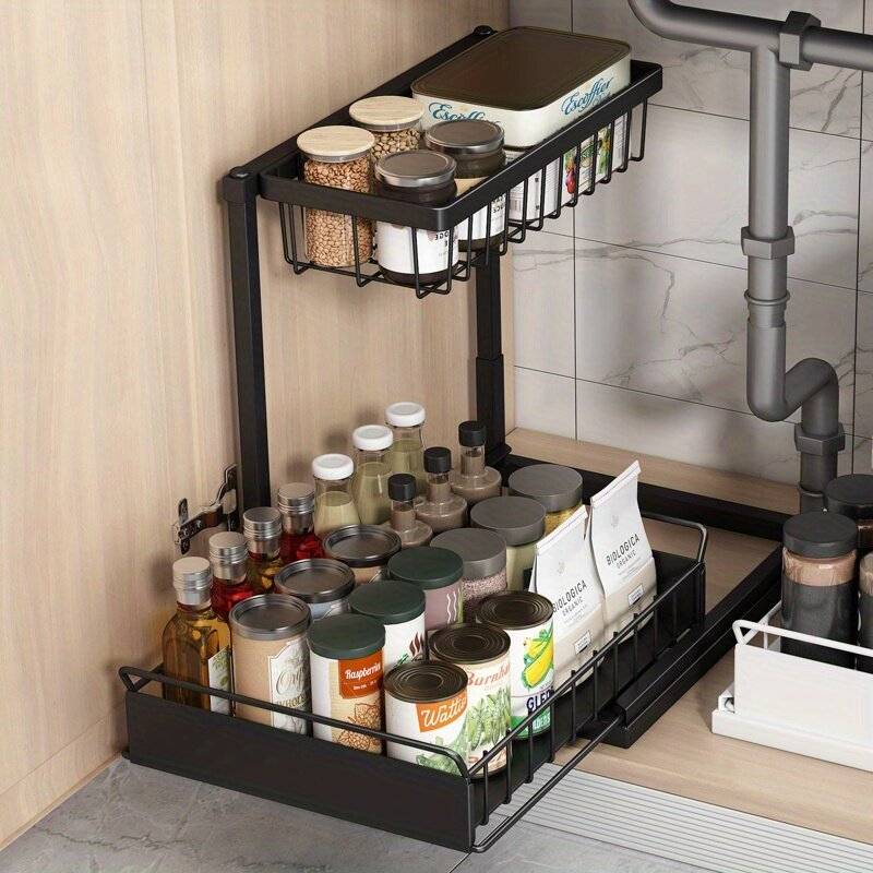 Under sink cabinet black Storage Rack Kitchen Under Sink Cabinet Hook & Hanger