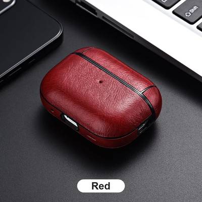 FoneFunShop Case Compatible Pods Pro 2 PU Leather Protection Red