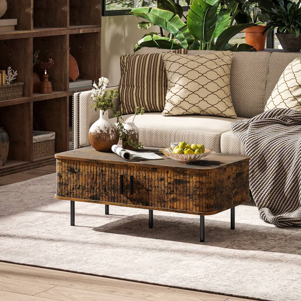 Homcom with Storage and Sliding Doors Coffee Table