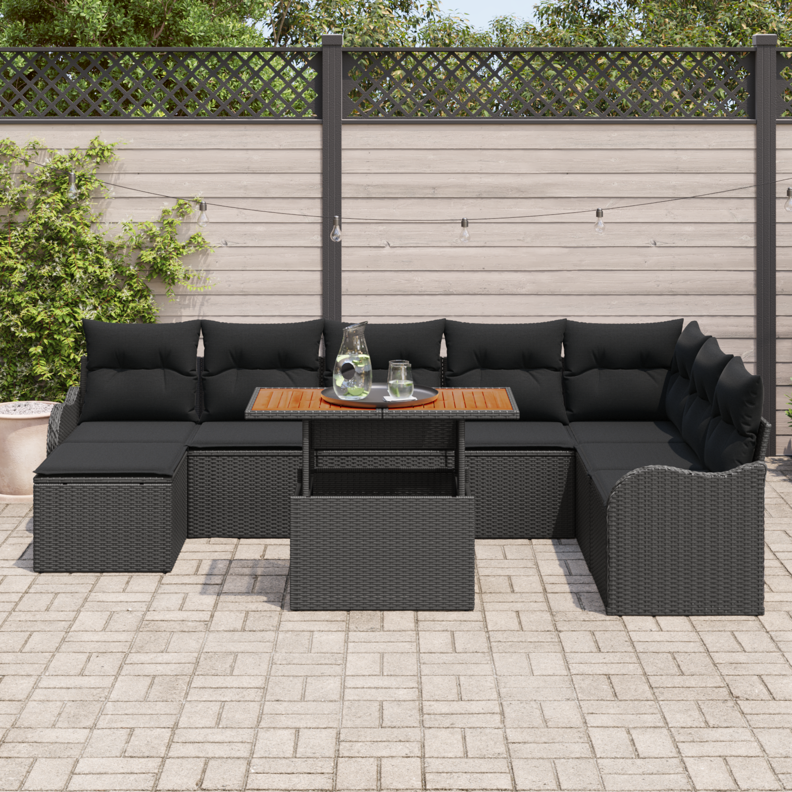 vidaXL Trädgårdsoffset Med Lagring 9 Pcs Svart Poly Rattan Modulsoffa