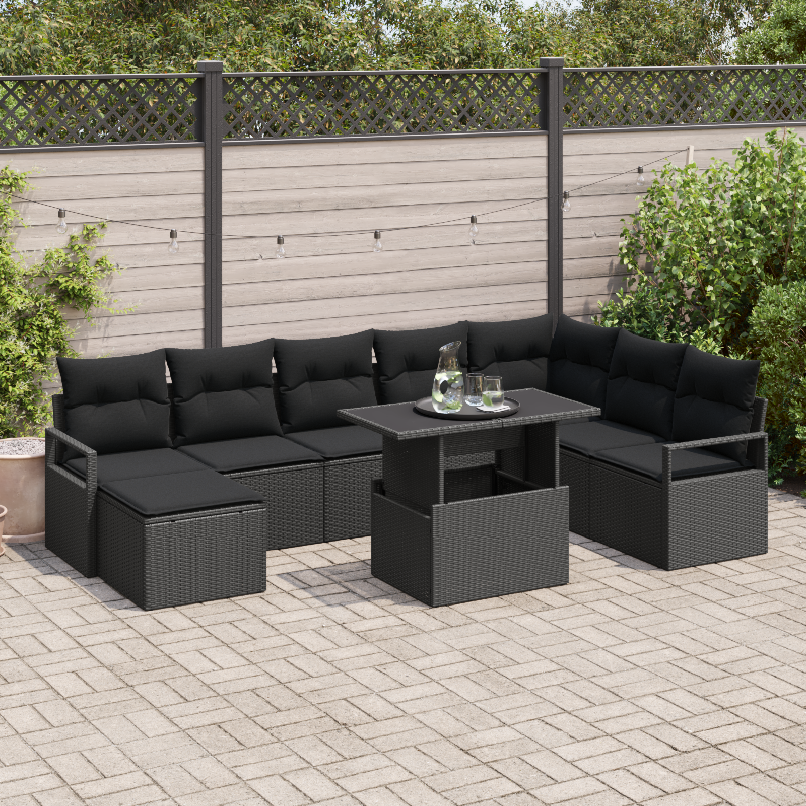 vidaXL Trädgårdsoffset Med Lagring 9 Pcs Svart Poly Rattan Modulsoffa
