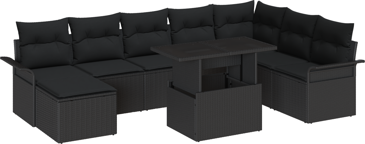 vidaXL Trädgårdsoffa Set 9 Pcs Svart Poly Rattan Pulverlackerad Stål Modulsoffa