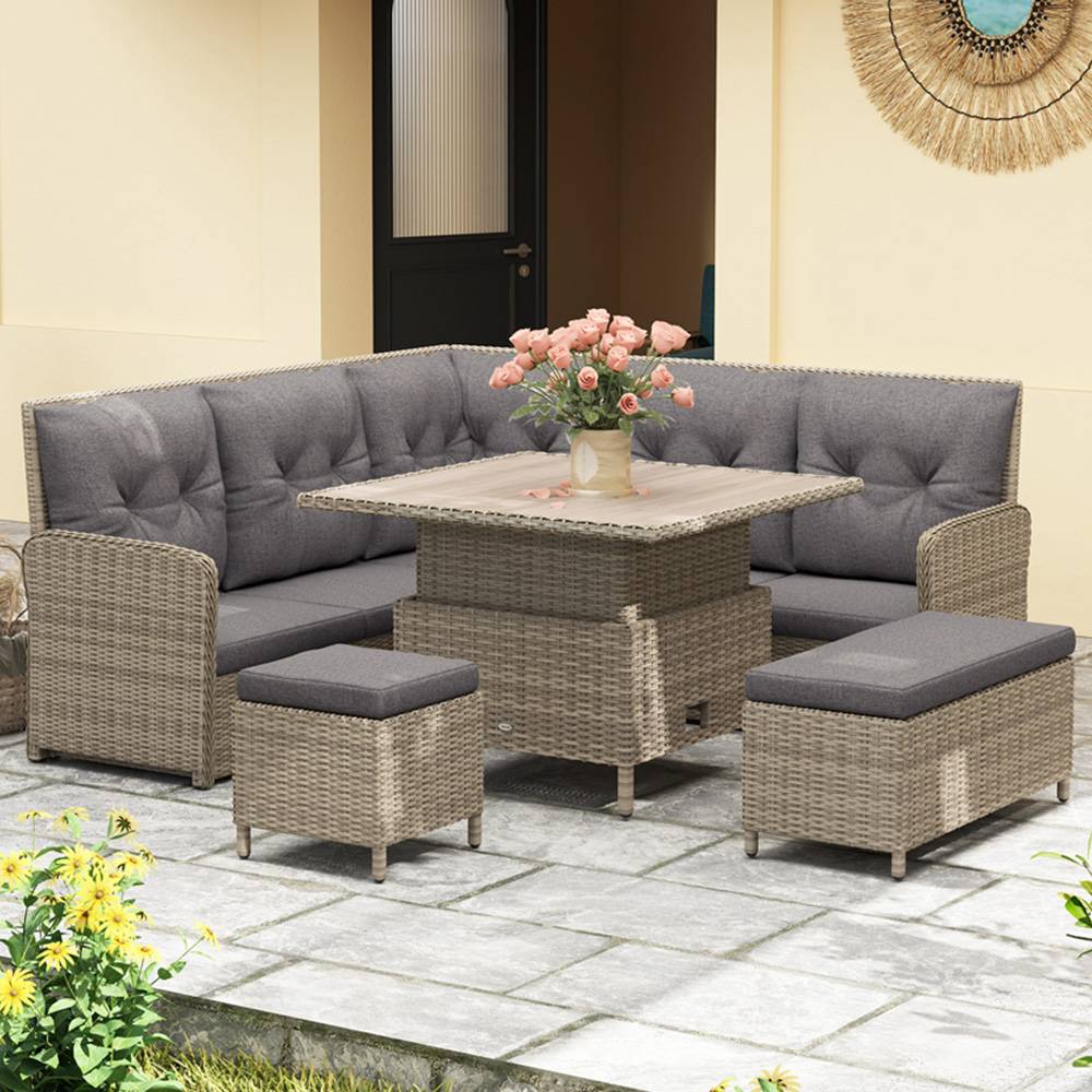 Rattan corner garden sofa OutSunny 9 Seater Rattan Corner Set Light Grey Modular Sofa