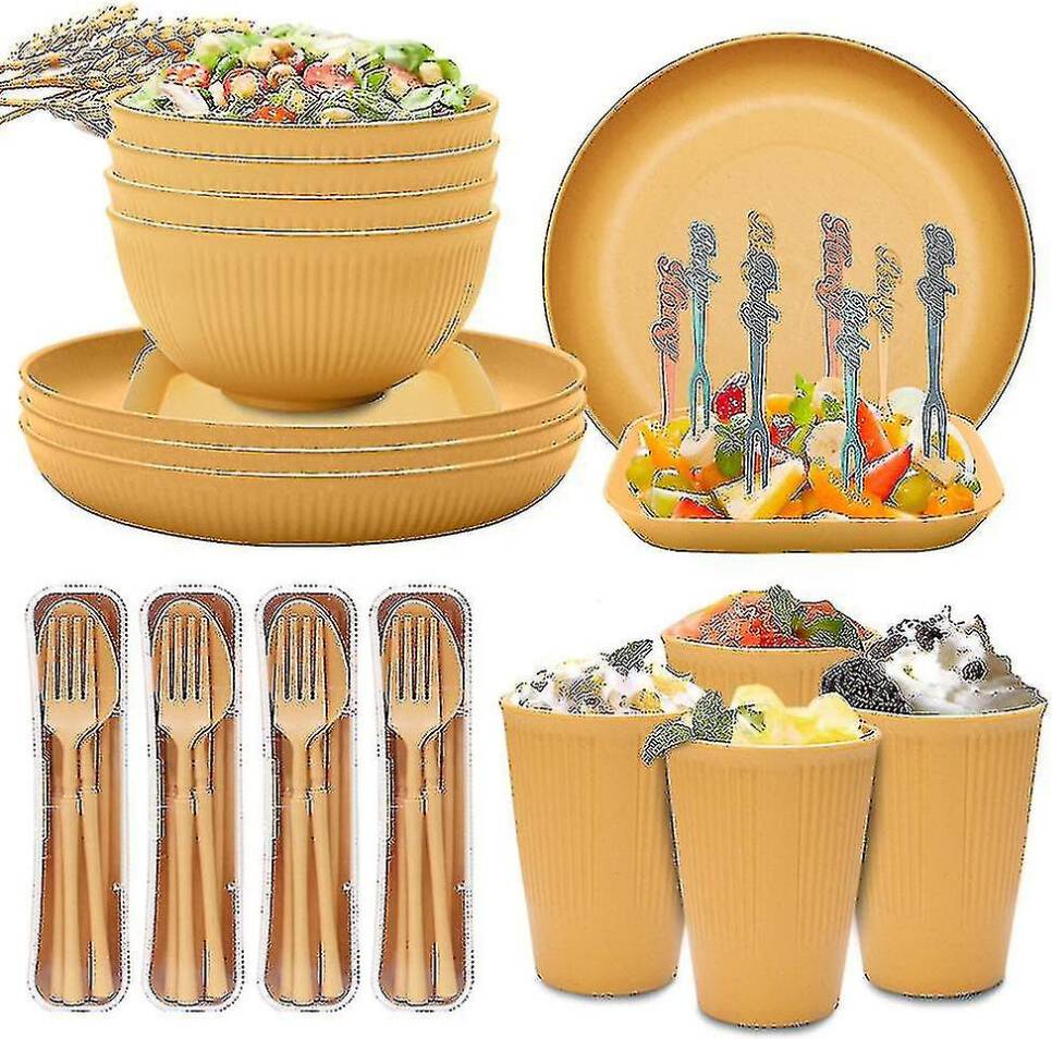 Picnic plates and bowls Yellow Unbreakable Dinnerware Dinner Set