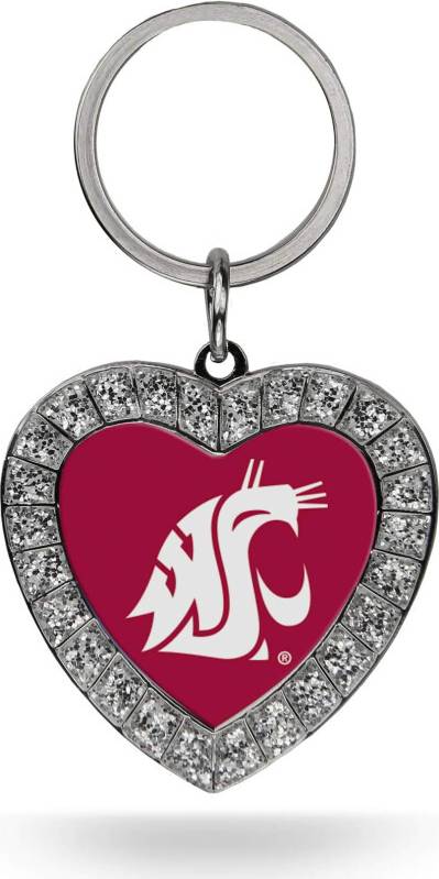 NCAA Washington State Cougars Metal Rhinestone Heart Keychain