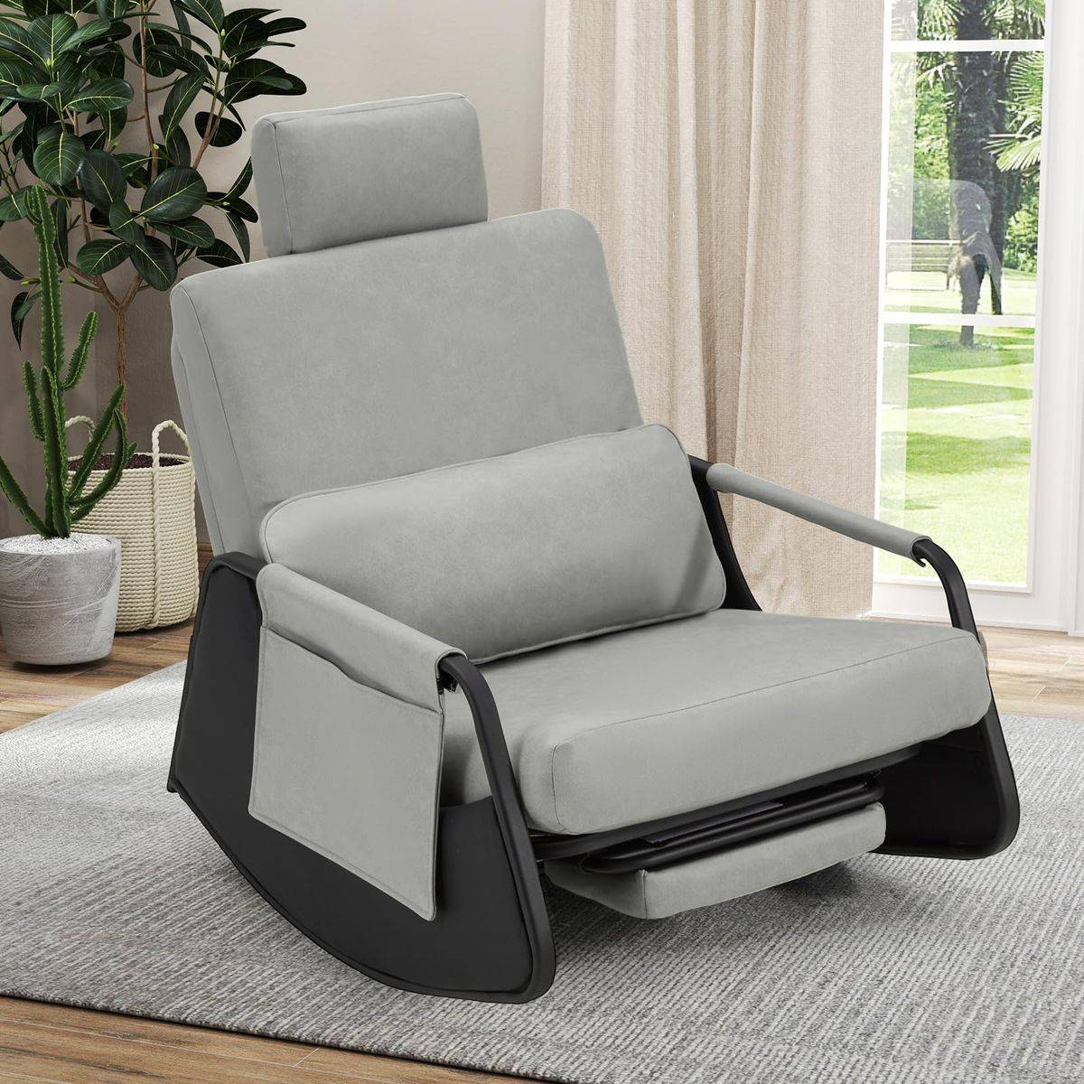 Private Label Gliding Grey Leather Rocking Chair