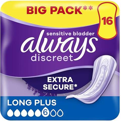 Always Discreet Incontinence Pads Long Plus 16 Count