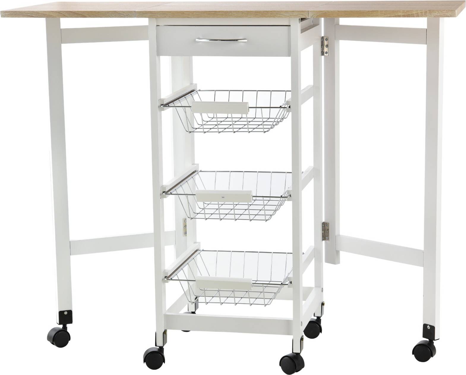 Homcom Drop-Leaf Kitchen With 3 Baskets Trolley Table