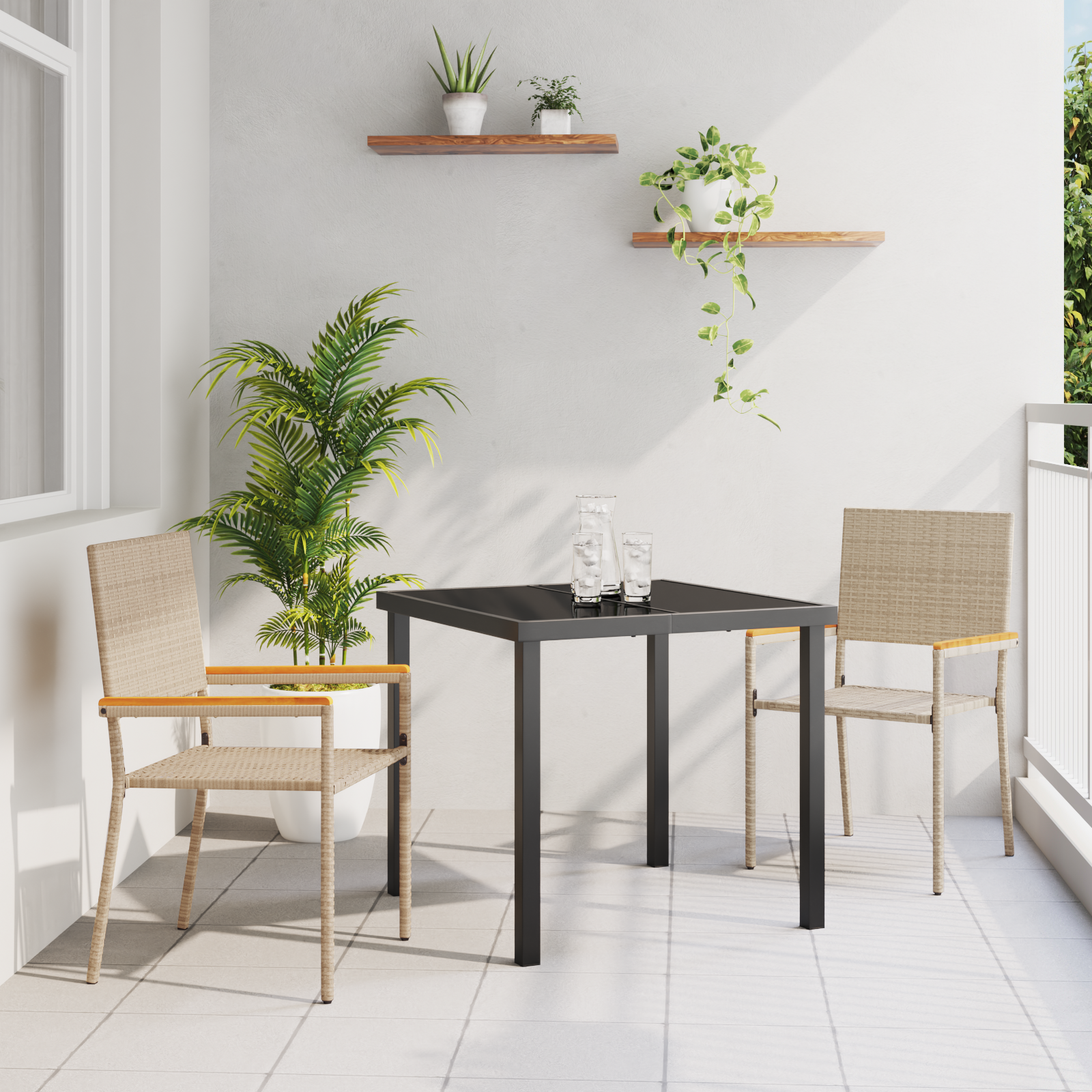 vidaXL Stapelbara Trädgårdstolar 2 Pack Beige Poly Rattan