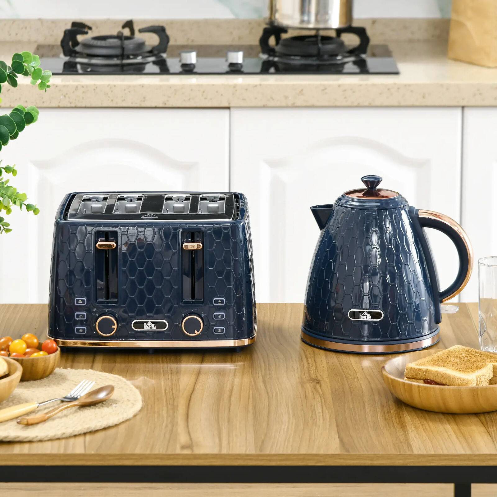 Homcom 1.7L Kettle And Toaster Set Blue