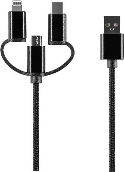 USB Multikabel 2A 1m Sort