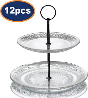 Modena 12pc 2 Tier Glass Cake Stand