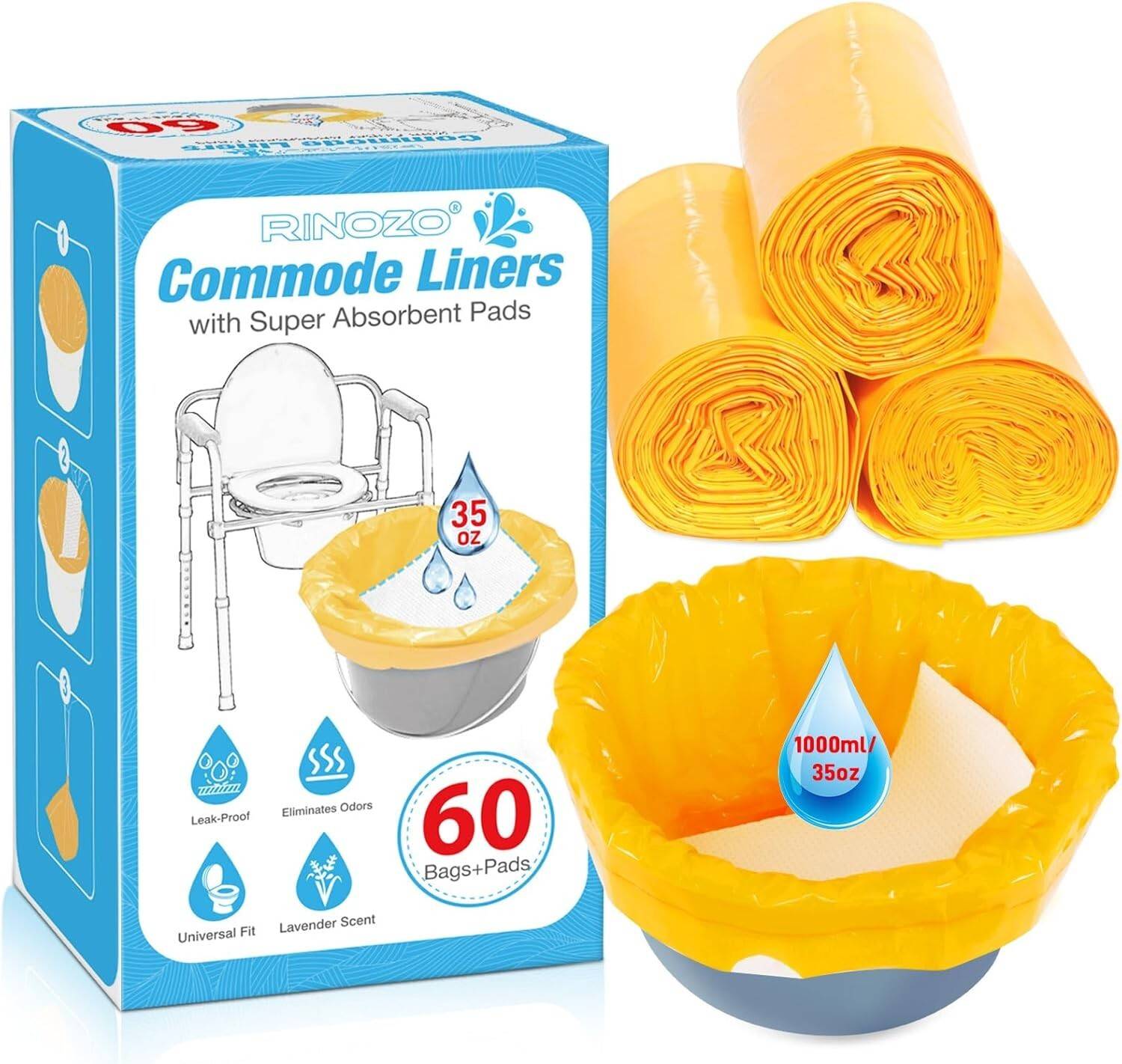Commode toilet chair Commode Liners With Super Absorbent Pads 60 Pack