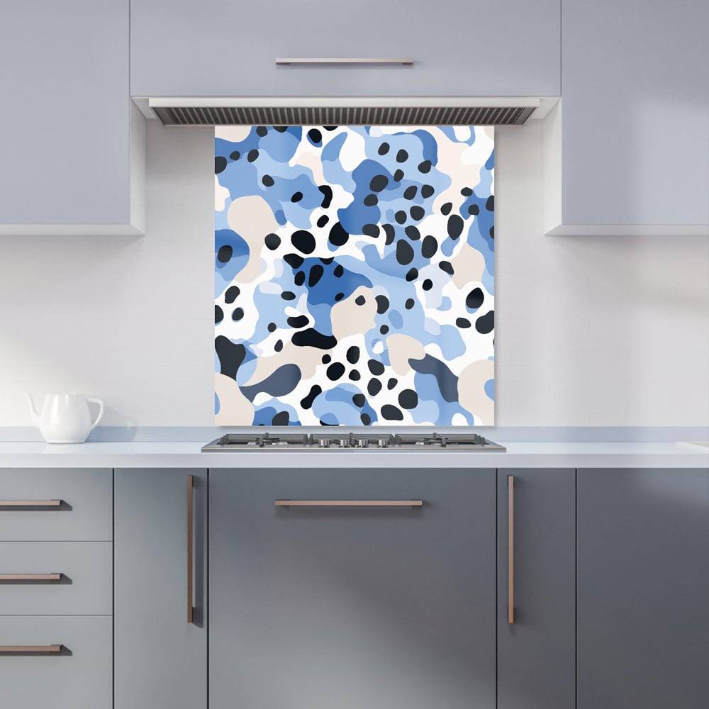 Warren Reed Blue Camouflage Pattern Glass Kitchen Splashback 75 x 70 x 0.6 cm Splash Guard